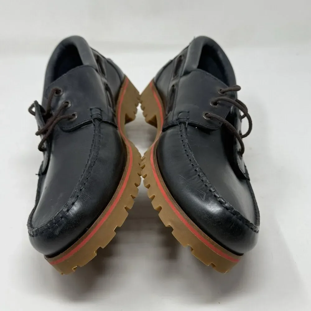 Tommy Hilfiger Lug Sole Boat Shoes Mens 11.5 Blue Leather 3 Eye Chunky Prepcore